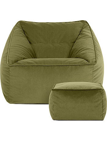 Pouf sillón de salón natalia con reposapiés cuadrado de terciopelo mate - icon