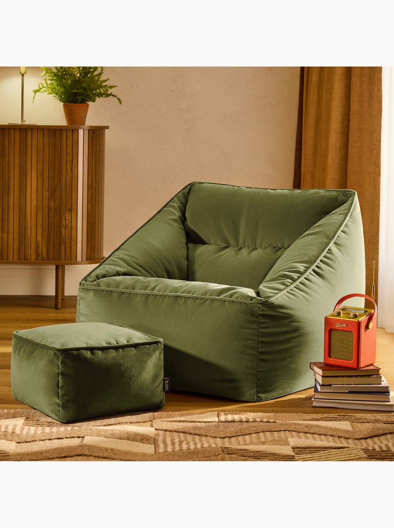 Pouf sillón de salón natalia con reposapiés cuadrado de terciopelo mate - icon Verde oliva - Kiabi