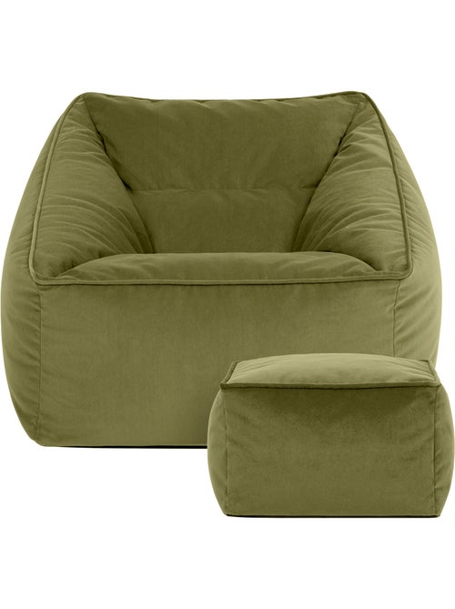 Pouf sillón de salón natalia con reposapiés cuadrado de terciopelo mate - icon - Kiabi