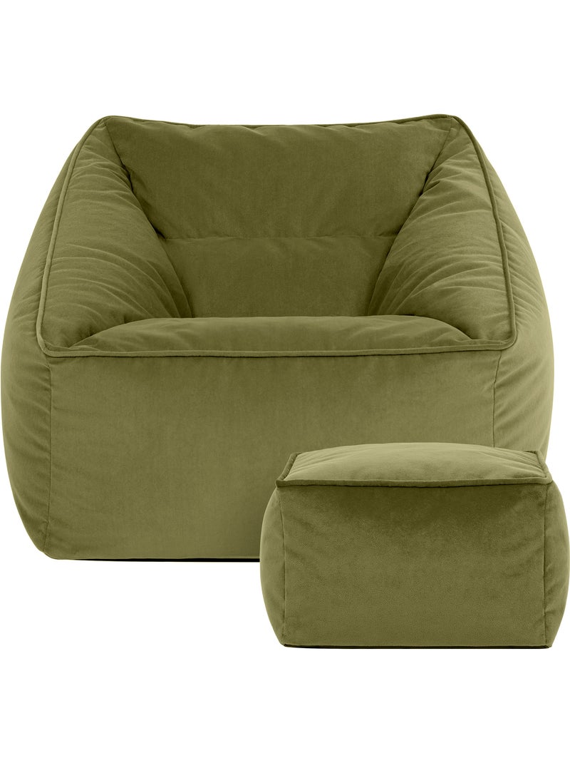 Pouf sillón de salón natalia con reposapiés cuadrado de terciopelo mate - icon Verde oliva - Kiabi