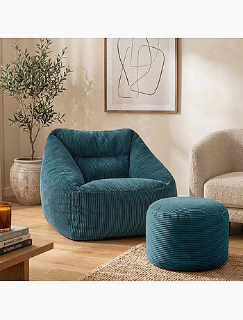 Pouf sillón de salón natalia con reposapiés redondo milano de pana - icon