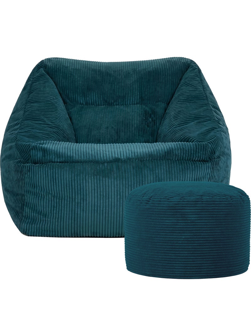 Pouf sillón de salón natalia con reposapiés redondo milano de pana - icon Azul petróleo - Kiabi