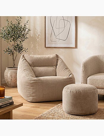 Pouf sillón de salón natalia con reposapiés redondo milano de pana - icon