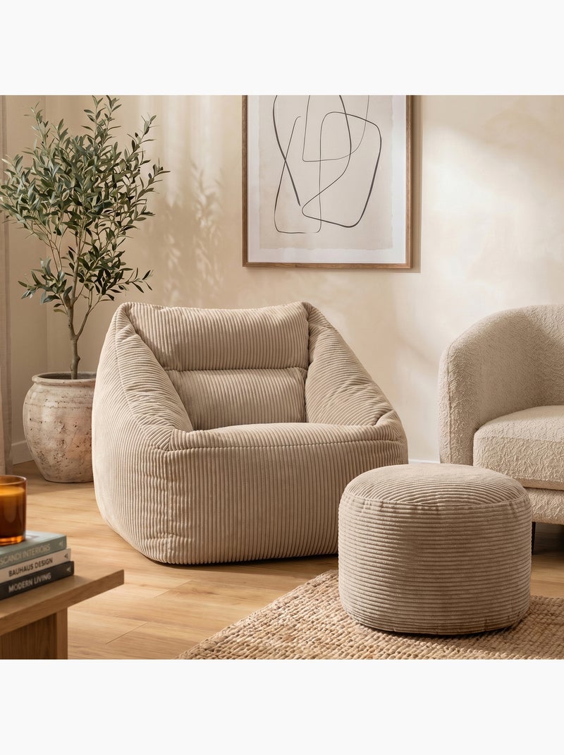 Pouf sillón de salón natalia con reposapiés redondo milano de pana - icon Beige - Kiabi