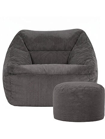 Pouf sillón de salón natalia con reposapiés redondo milano de pana - icon