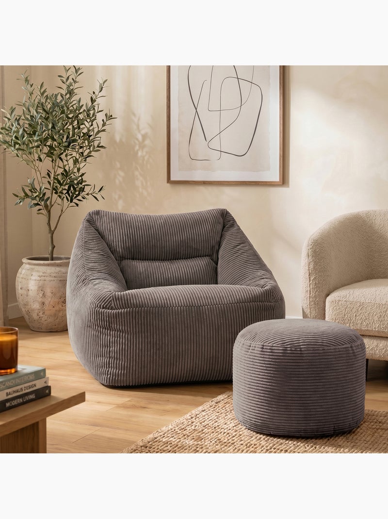 Pouf sillón de salón natalia con reposapiés redondo milano de pana - icon Gris antracita - Kiabi
