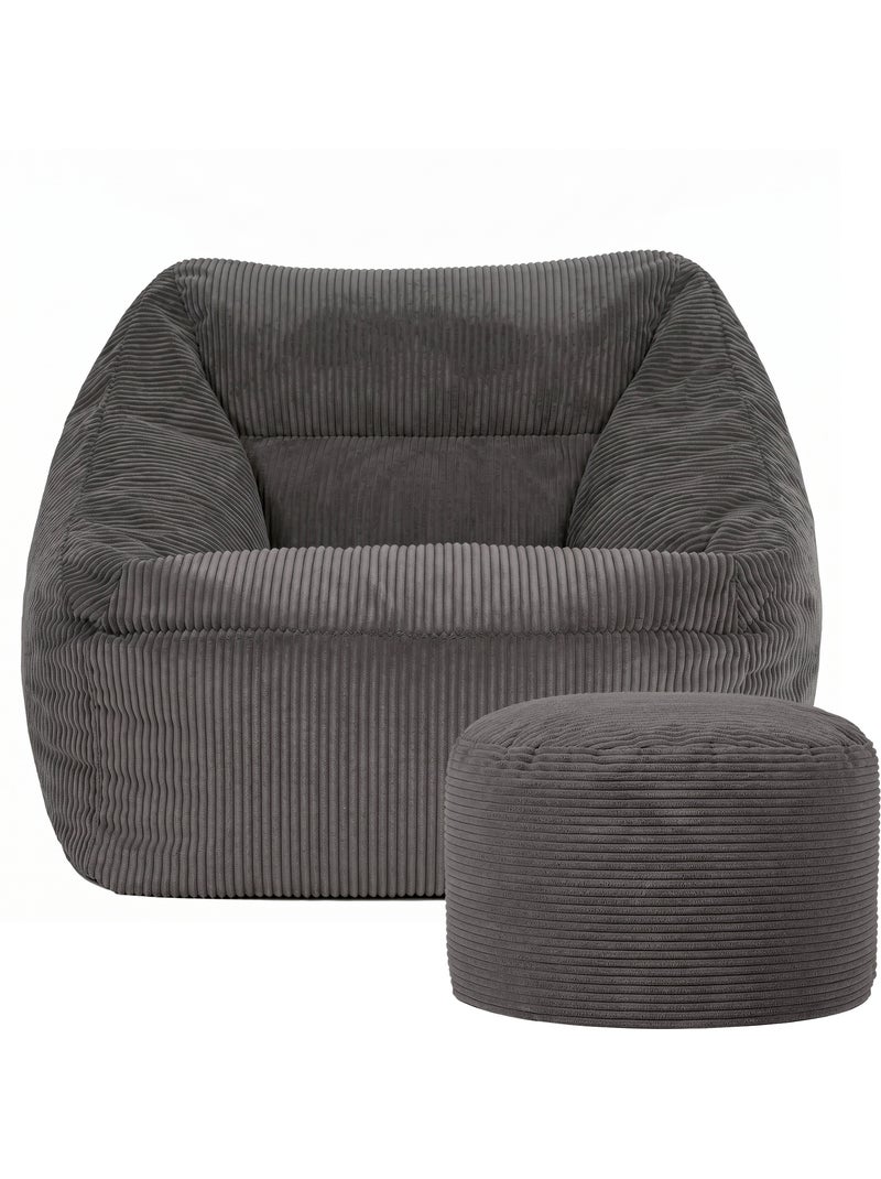 Pouf sillón de salón natalia con reposapiés redondo milano de pana - icon Gris antracita - Kiabi