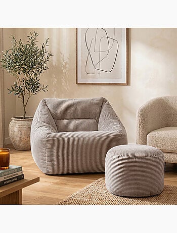 Pouf sillón de salón natalia con reposapiés redondo milano de pana - icon