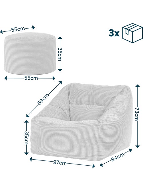 Pouf sillón de salón natalia con reposapiés redondo milano de pana - icon - Kiabi