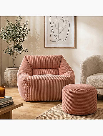 Pouf sillón de salón natalia con reposapiés redondo milano de pana - icon