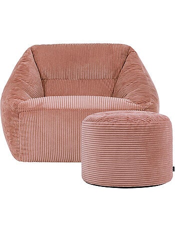 Pouf sillón de salón natalia con reposapiés redondo milano de pana - icon