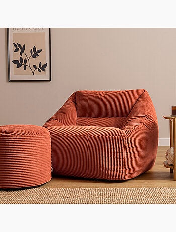 Pouf sillón de salón natalia con reposapiés redondo milano de pana - icon