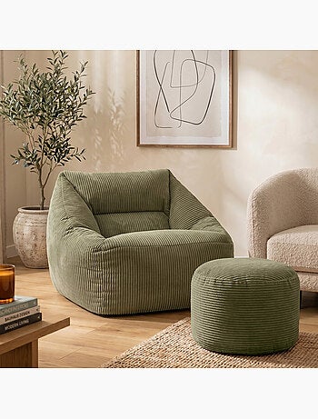 Pouf sillón de salón natalia con reposapiés redondo milano de pana - icon