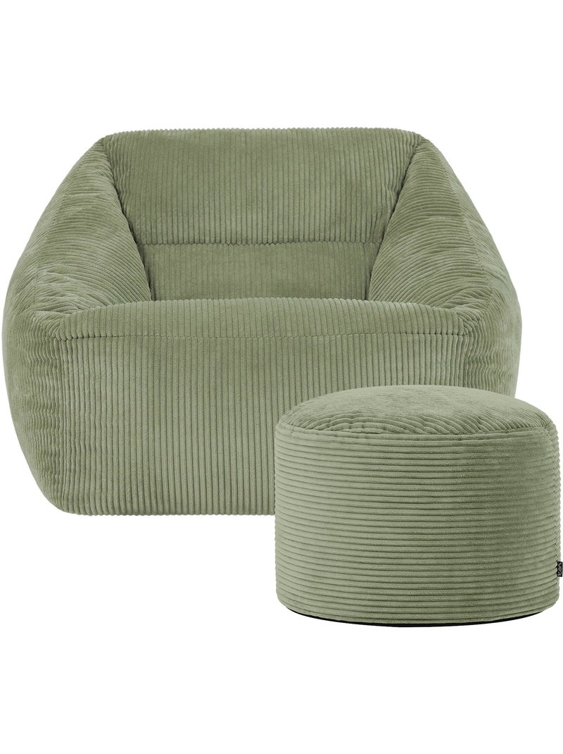 Pouf sillón de salón natalia con reposapiés redondo milano de pana - icon Verde salvia - Kiabi