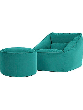 Pouf sillón de salón natalia con reposapiés redondo milano de terciopelo mate - icon