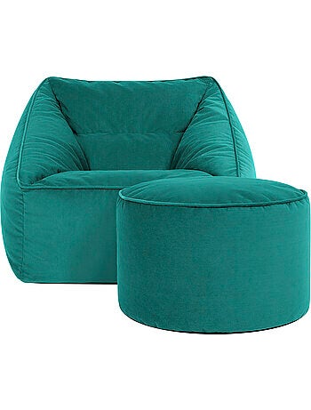 Pouf sillón de salón natalia con reposapiés redondo milano de terciopelo mate - icon