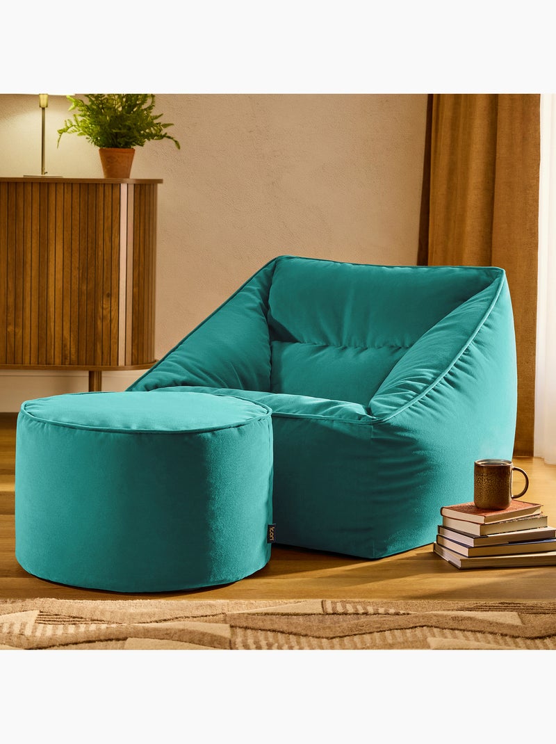 Pouf sillón de salón natalia con reposapiés redondo milano de terciopelo mate - icon Azul petróleo - Kiabi