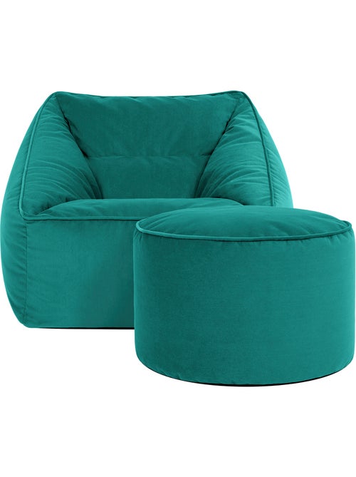 Pouf sillón de salón natalia con reposapiés redondo milano de terciopelo mate - icon - Kiabi