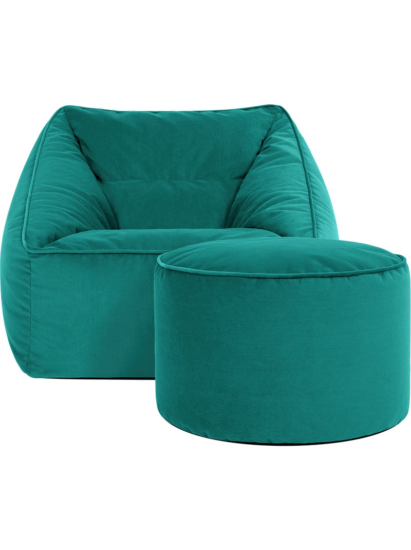 Pouf sillón de salón natalia con reposapiés redondo milano de terciopelo mate - icon Azul petróleo - Kiabi