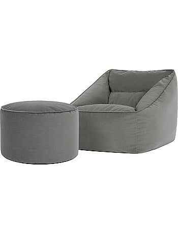 Pouf sillón de salón natalia con reposapiés redondo milano de terciopelo mate - icon