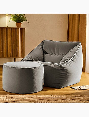 Pouf sillón de salón natalia con reposapiés redondo milano de terciopelo mate - icon