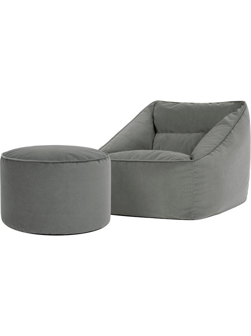 Pouf sillón de salón natalia con reposapiés redondo milano de terciopelo mate - icon - Kiabi