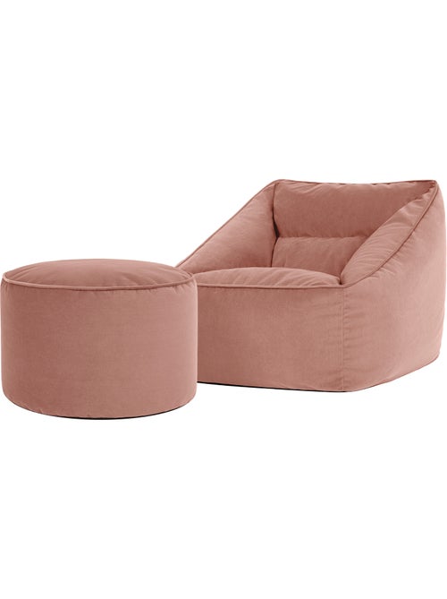Pouf sillón de salón natalia con reposapiés redondo milano de terciopelo mate - icon - Kiabi