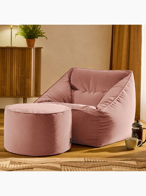 Pouf sillón de salón natalia con reposapiés redondo milano de terciopelo mate - icon - Kiabi