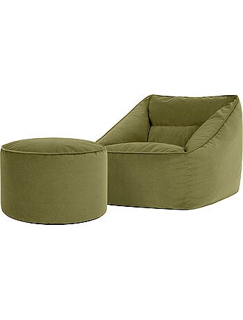 Pouf sillón de salón natalia con reposapiés redondo milano de terciopelo mate - icon
