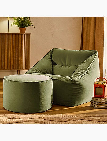 Pouf sillón de salón natalia con reposapiés redondo milano de terciopelo mate - icon