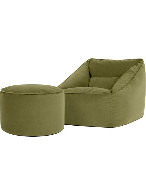 Pouf sillón de salón natalia con reposapiés redondo milano de terciopelo mate - icon - Kiabi
