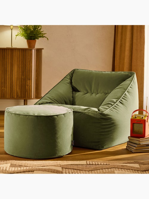 Pouf sillón de salón natalia con reposapiés redondo milano de terciopelo mate - icon - Kiabi