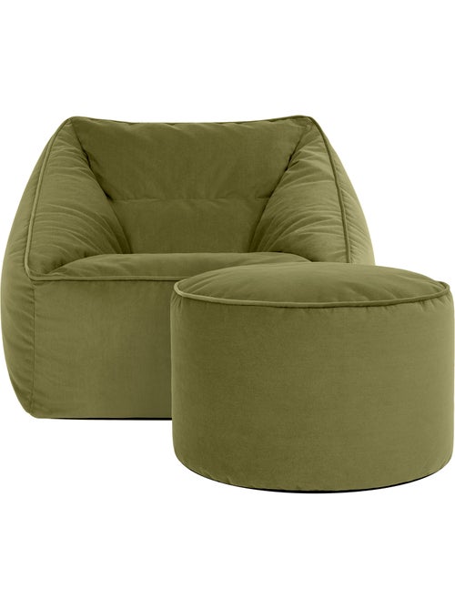 Pouf sillón de salón natalia con reposapiés redondo milano de terciopelo mate - icon - Kiabi