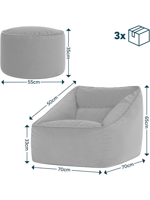 Pouf sillón de salón natalia con reposapiés redondo milano de terciopelo mate - icon - Kiabi