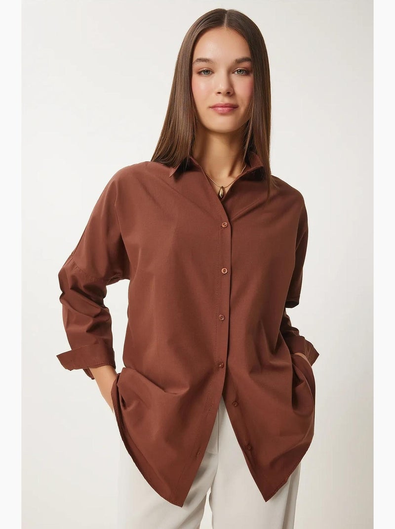 Preciosa camisa de popelina extragrande de estambul con botones y mangas largas istanbul Marrón oscuro - Kiabi