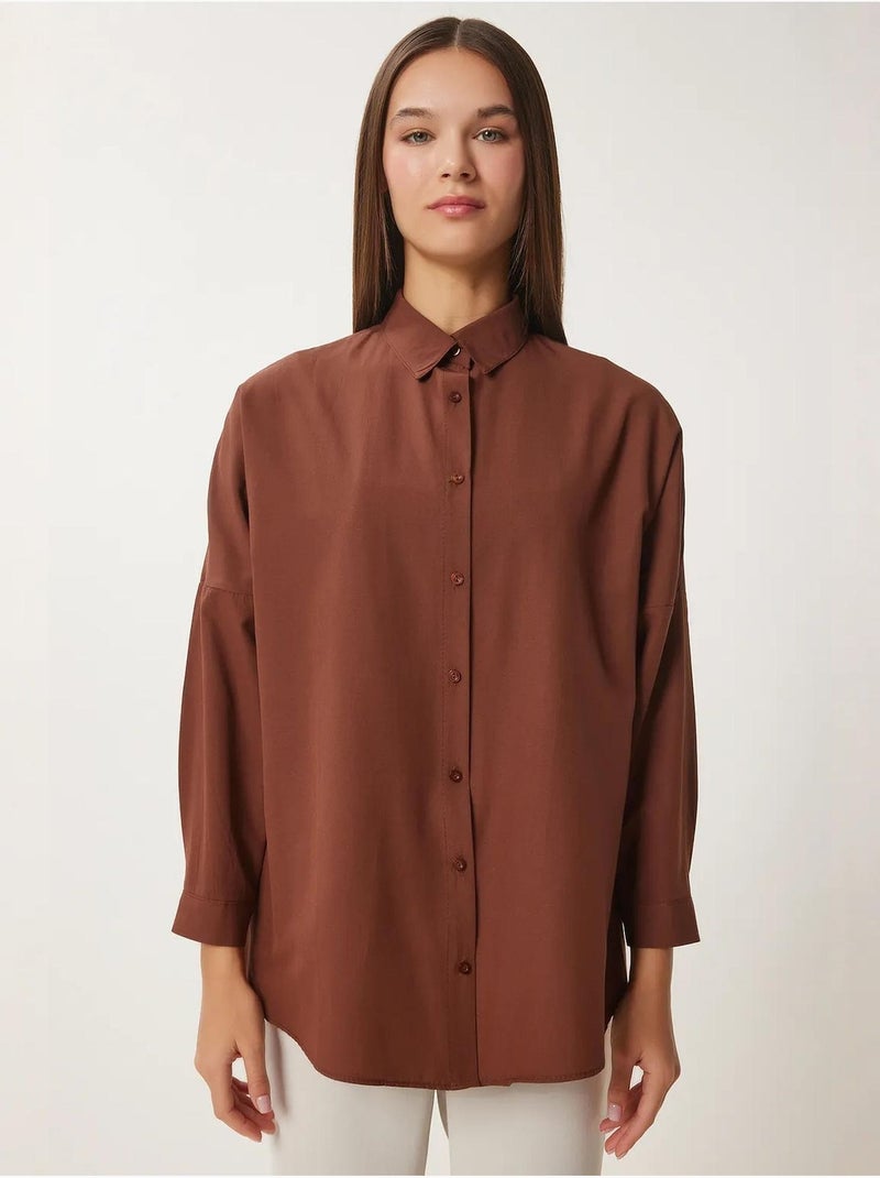 Preciosa camisa de popelina extragrande de estambul con botones y mangas largas istanbul Marrón oscuro - Kiabi