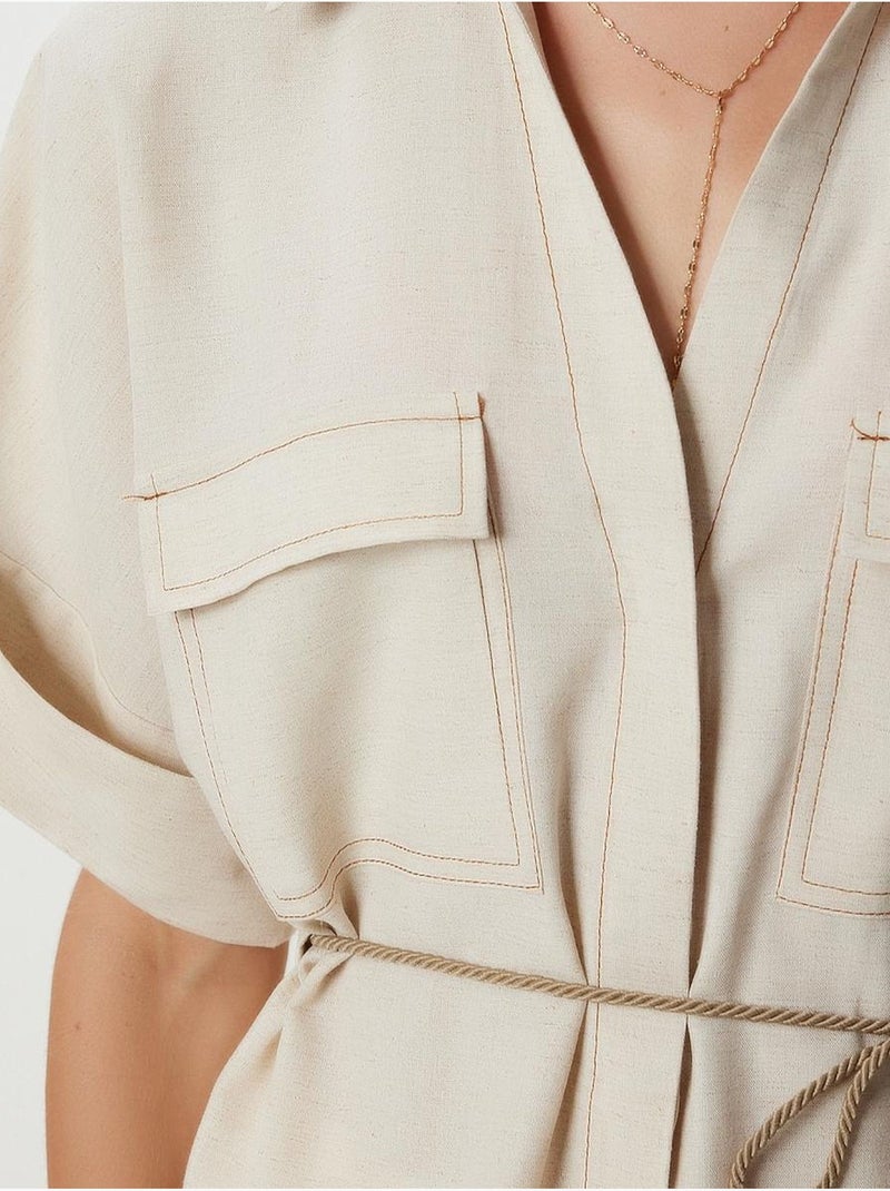 Preciosa camisa holgada con cordón y detalle de ribete de estambul istanbul Beige arcilla - Kiabi