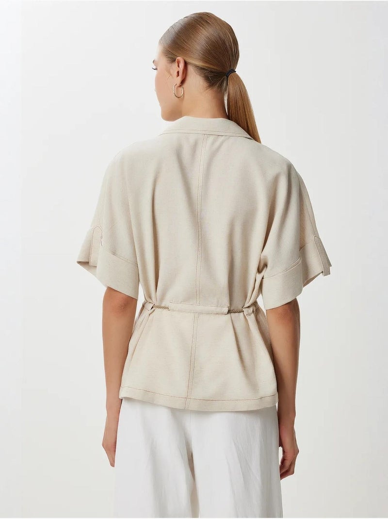 Preciosa camisa holgada con cordón y detalle de ribete de estambul istanbul Beige arcilla - Kiabi