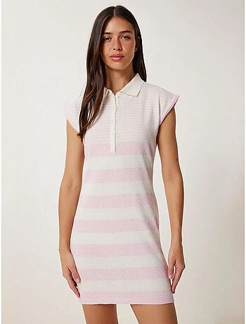Precioso vestido de punto ajustado a rayas de estambul con cuello camisero istanbul