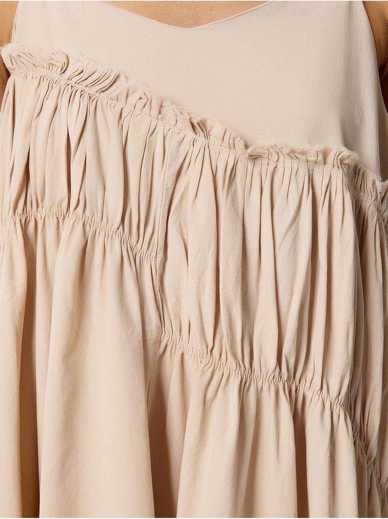 Precioso vestido midi con cuello en u y volantes de estambul istanbul Crema - Kiabi