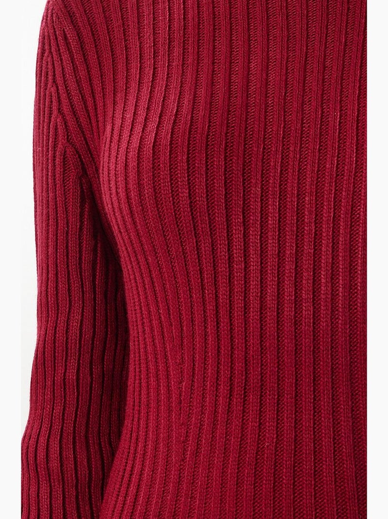 Precioso vestido midi de punto acanalado con cuello redondo de estambul istanbul Rojo burdeos - Kiabi