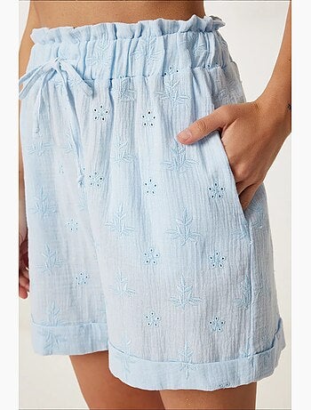 Preciosos mini shorts estambul de cintura alta con cordón y detalle de ribete istanbul