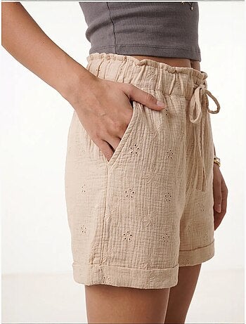 Preciosos mini shorts estambul de cintura alta con cordón y detalle de ribete istanbul