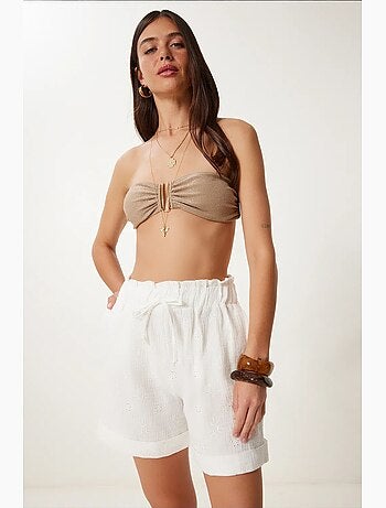 Preciosos mini shorts estambul de cintura alta con cordón y detalle de ribete istanbul