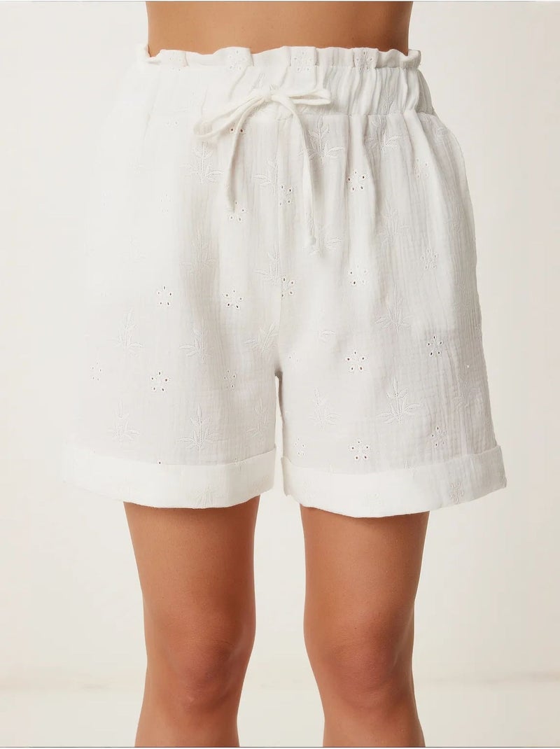 Preciosos mini shorts estambul de cintura alta con cordón y detalle de ribete istanbul Blanco - Kiabi