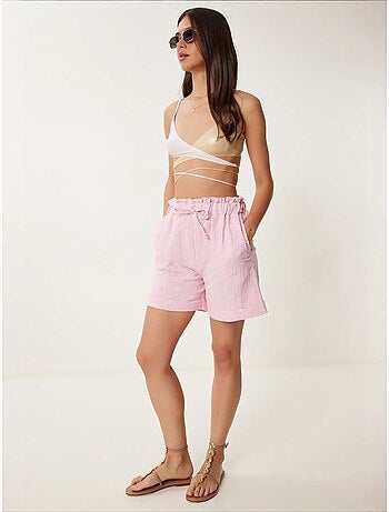 Preciosos mini shorts estambul de cintura alta con cordón y detalle de ribete istanbul