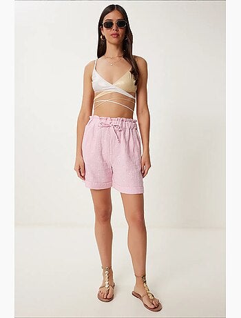 Preciosos mini shorts estambul de cintura alta con cordón y detalle de ribete istanbul