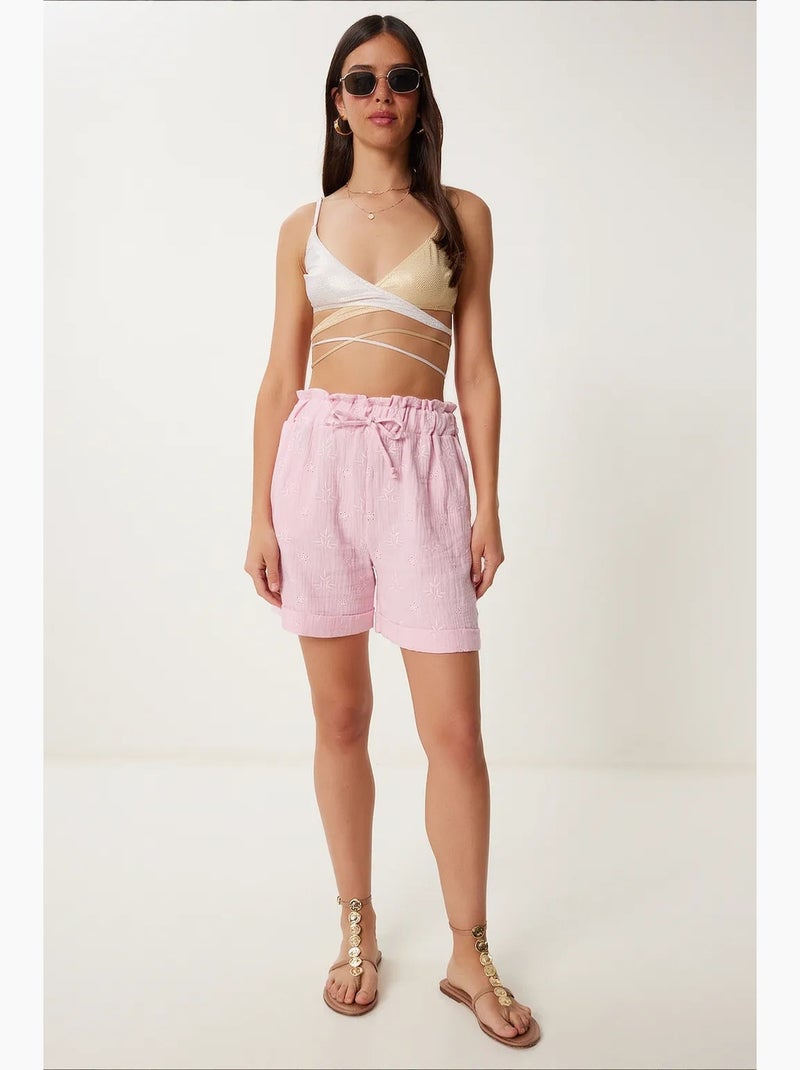 Preciosos mini shorts estambul de cintura alta con cordón y detalle de ribete istanbul Rosa almendra - Kiabi