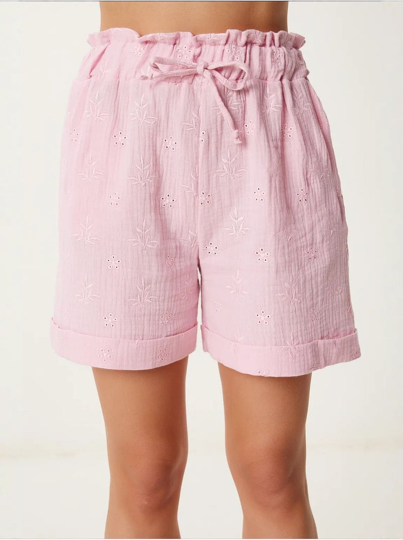 Preciosos mini shorts estambul de cintura alta con cordón y detalle de ribete istanbul Rosa almendra - Kiabi