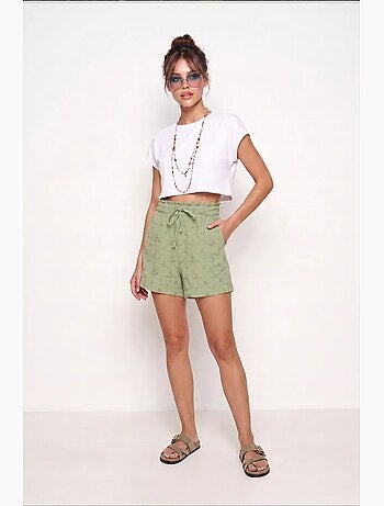 Preciosos mini shorts estambul de cintura alta con cordón y detalle de ribete istanbul